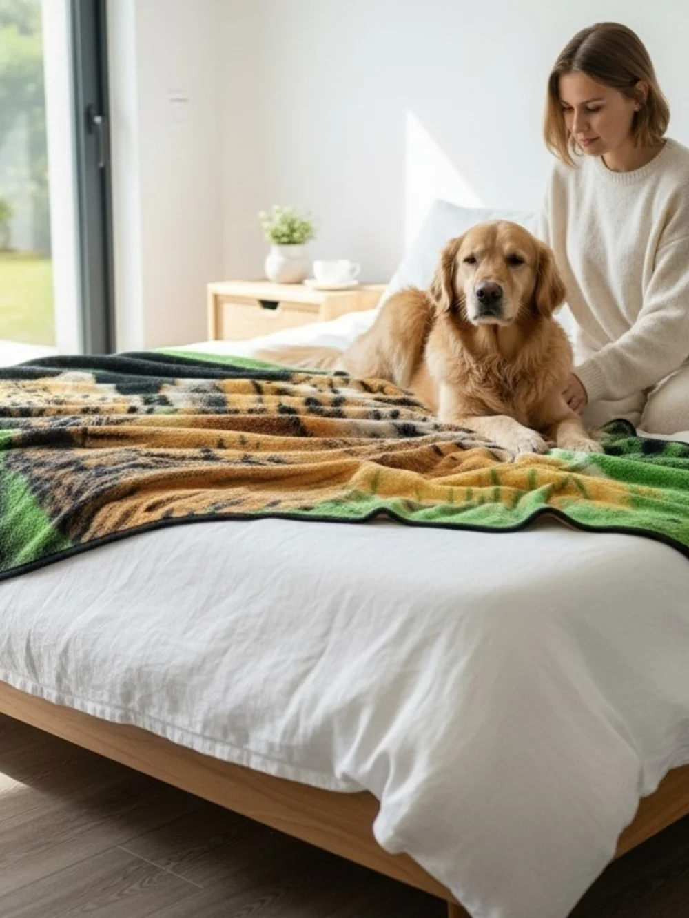 Tiger Print Plush Throw Blanket - Green, Tan, Black